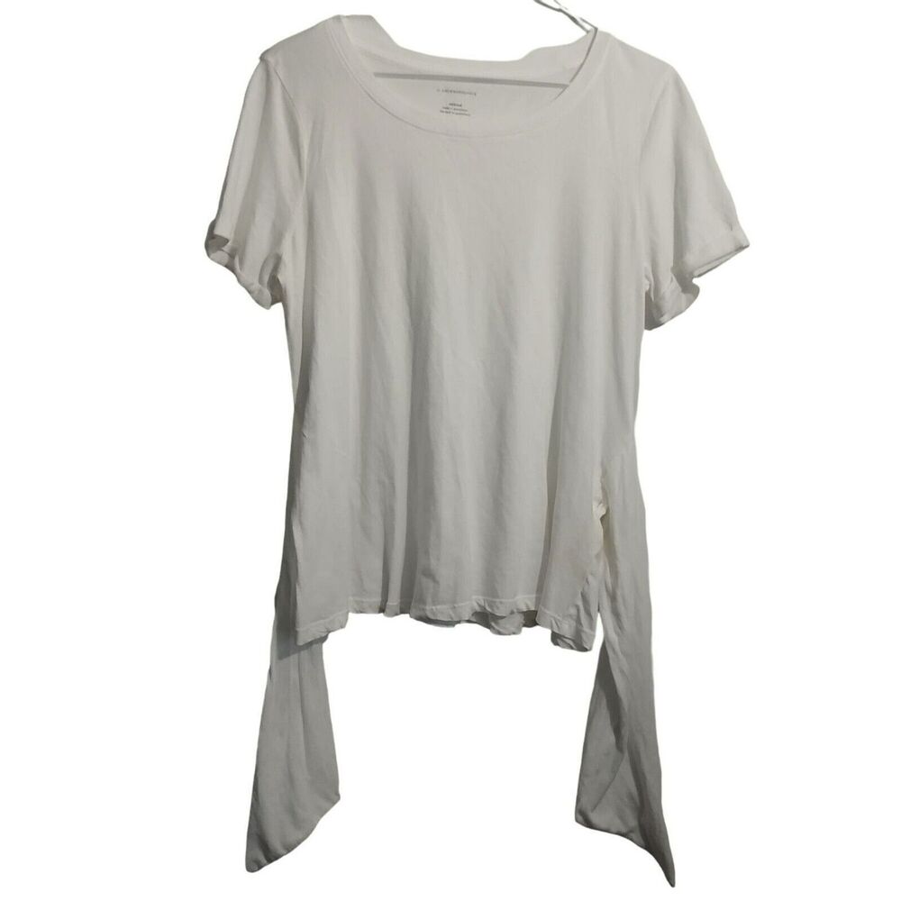 Anthropologie Top Women M White Cotton Short Sleeve Tie-Back Shirt